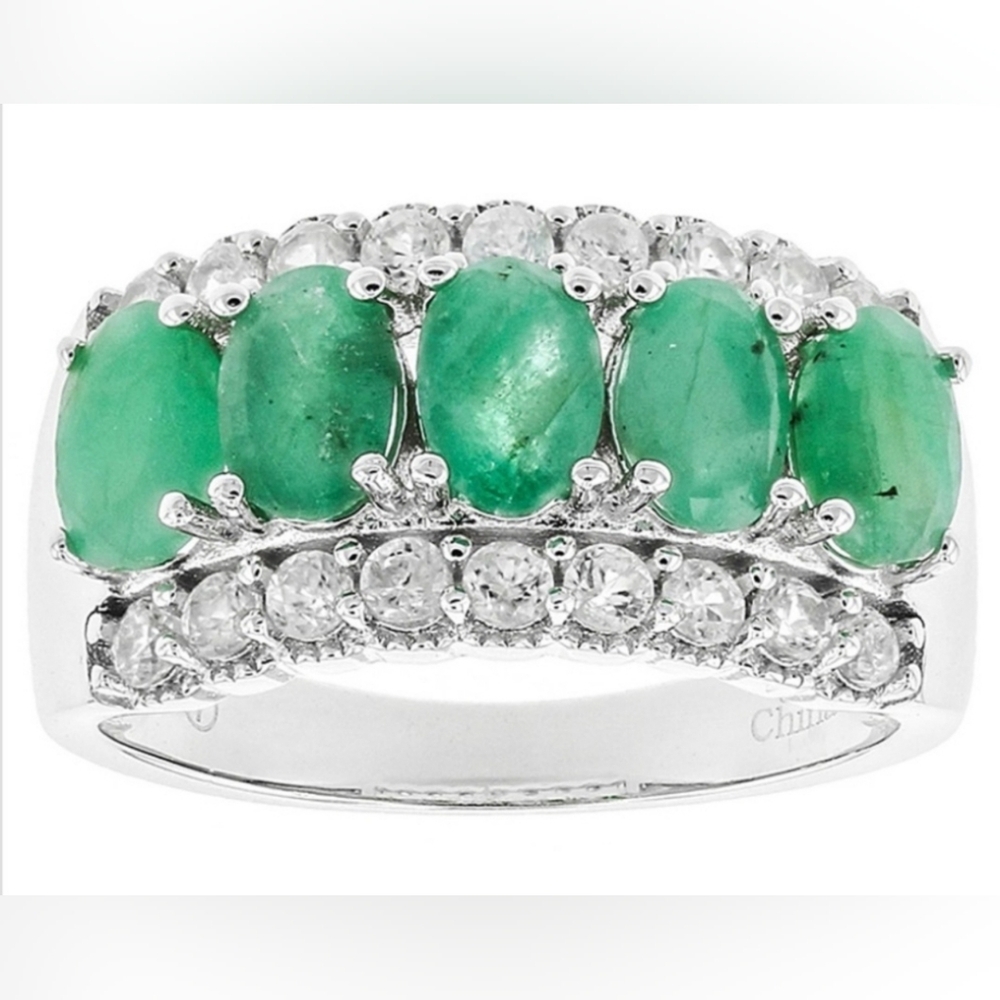Genuine Earth-mined Emerald & Sterling Silver Ring Sz 7.5! - Picture 3 of 7